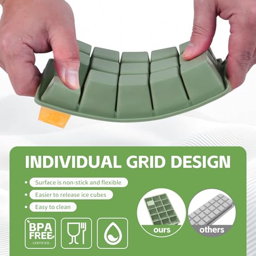 FANYITY Silicone Ice Cube Tray with Lid, Green, Pack of 4 Ice Cube Moulds, Silicone Mould, BPA-Free, Stackable Ice Cube Tray, Ice Cube Trays for Baby Porridge, Cocktail, Whiskey, Coffee - color: Green
