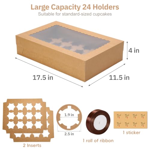 5 Pack 24 Count Standard Cupcake Boxes with Window & Inserts Brown - color: brown