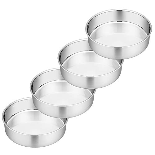 P&P CHEF 6 Inch Cake Pan, Stainless Steel Round Cake Pans, Silver & 4 Pcs - color: Silver, size: 6 Inch