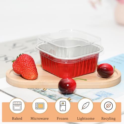 50 Pack 5oz Mini Square Cake Pans with Lids, Red Baking Supplies - color: Red, size: Square