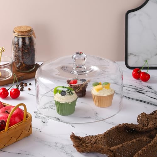 9.6" Wide Handmade Sturdy Glass Cake Dome, Cake Cover Lid for Cake, Food and Display, Glass Topper For Cake Plate And Cake Stand, Cake Stand Topper, Glass Dome Cloche, Glasss (9'6"x5.5") - size: 9.6"x5.5"