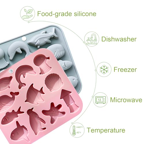 2Pcs Marine Theme Cake Silicone Mold chocolate molds silicone Ocean-Themed Baking Molds starfish fishing molds for Chocolates Candies Ice Cubes Soap Resin DIY Crafts and Beach-Themed Decor(11 Cavity) - size: 11 Cavity