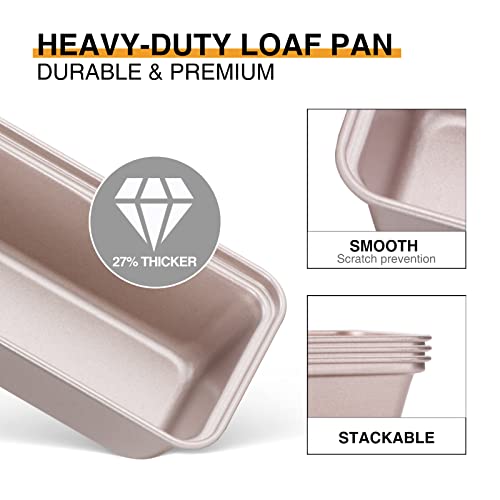 HONGBAKE Mini Loaf Pans for Baking, Nonstick Small Bread Pans of 3, 6 x 3.2 x 2 In Tiny Carbon Steel Small Baking Pans - Rose Gold - color: Rose Gold, size: Mini 3 Pack 6 x 3.3 x 2"
