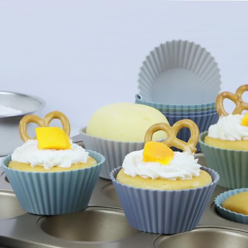 Large Silicone Baking Muffin Cups, 12Pack Reusable Cupcake Liners Molds - color: Grey Series, size: Large