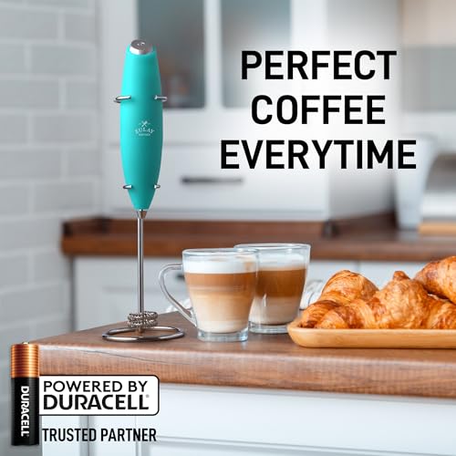 Zulay Kitchen Powerful Milk Frother Wand With Duracell Batteries - Ultra Fast Handheld Drink Mixer - Electric Whisk Foam Maker for Coffee, Lattes, Cappuccino & Matcha - Double Whisk - Caribbean Aqua - color: Turquoise Caribbean, size: Double Whisk + Batte