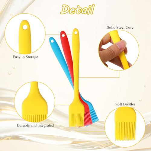 Silicone Basting Pastry Brush, Limso 3 PCS Heat Resistant Food Brush, Food Brush Suitable for BBQ Grill and Baking, Dishwasher Safe (3 Colors)