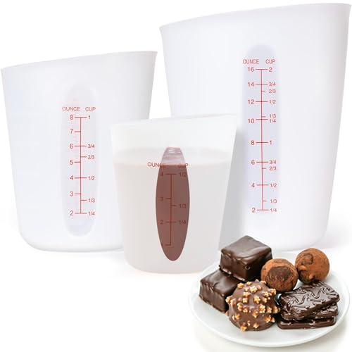 Food-Grade Silicone Cups for Melting Chocolate, 3Pcs BPA Free Silicone Measuring Cups with 1/2Cup/1Cup/2Cup Capacity, Reusable Baking Supplies for DIY Chocolate Molds - size: 1/2Cup*1+1Cup*1+2Cup*1