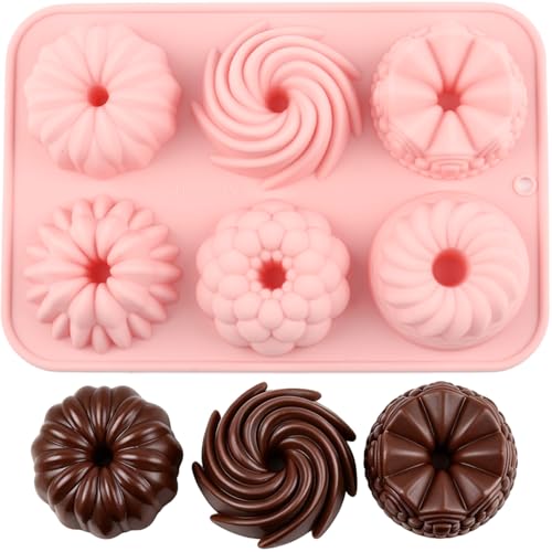 6 Cavity Multi Pattern Flower Bundt Silicone Chocolate Molds - color: Style A