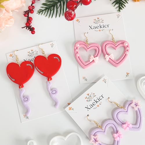 Xaekicr Heart Balloon Polymer Clay Cutters Set – 3Pcs Clay Earring Cutters for DIY Jewelry, Love Shape Clay Tools and Polymer Clay Molds - color: V color