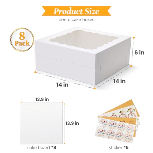 COTOPHER 14x14x6 In Sheet Cake Boxes, 16pcs White Bakery Boxes with Window - color: White, size: 14x14x6inch