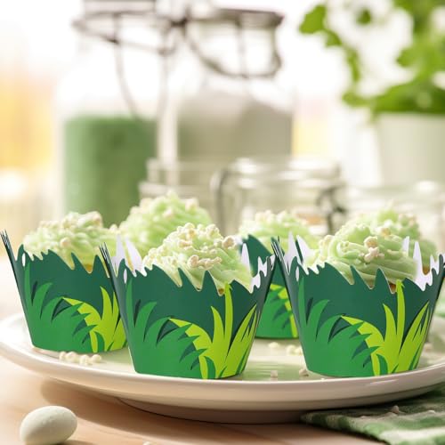 Whaline 36 Pcs Green Grass Cupcake Wrappers Grass Cupcake Liners Decorative Cupcakes Holders for Party Cake Dessert Decoration - style: Green Grass