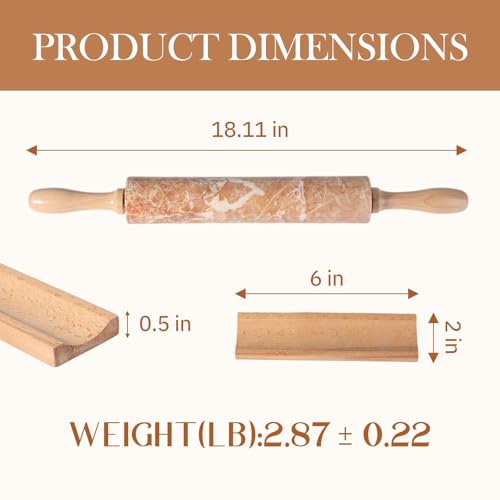 Koville Marble Rolling Pin, Non-Stick Polished Dough Roller, Pasta, Dumpling, Ravioli, Fondant,Pie Crust, Kitchen Baking Pastry Tools Red Marble - color: Red Marble