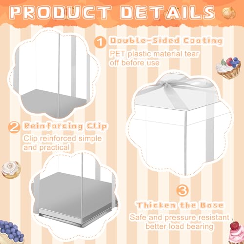 Watersay 6 Pack 12''x12''x13'' Silver Cake Box with Cake Boards and Ribbon - color: Silver, size: 12''x12''x13''