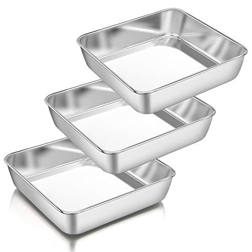 P&P CHEF Square 8x8 Baking Cake Pan, 3 Pcs Stainless Steel Brownie Pan - size: 8 Inch