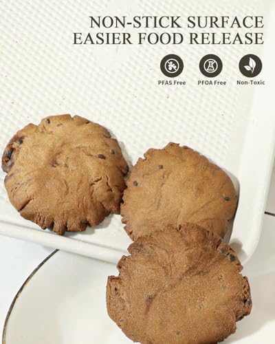 2-Pack 12x17 Half Sheet Pan Baking Sheet Set with Wire Rack - Nonstick 0.8mm Thick Carbon Steel, Cookie Sheets for Baking, Dishwasher Safe, Warp Resistant, Oven Safe 450°F, Salted Gray - size: 2x Large 12.7" x 17.6”