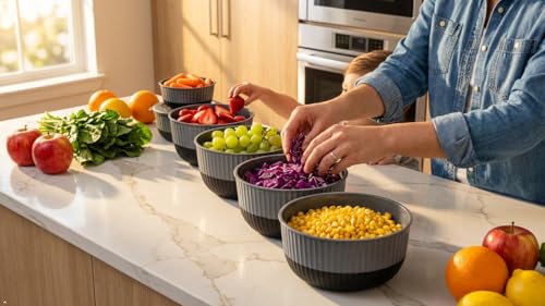 Dora Plastic Mixing Bowls with Lids, 8-Piece Airtight Leak-Proof Nesting BPA-Free Prep Bowl Set for Kitchen & Food Storage, Large 4200ml Capacity, Microwave & Dishwasher Safe(Black) - color: Black