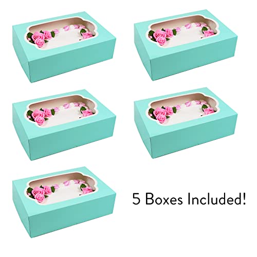 Global Sugar Art 14x10x5 Inch Quarter Sheet Box with Window, Blue, 5-Count - color: Designer Blue