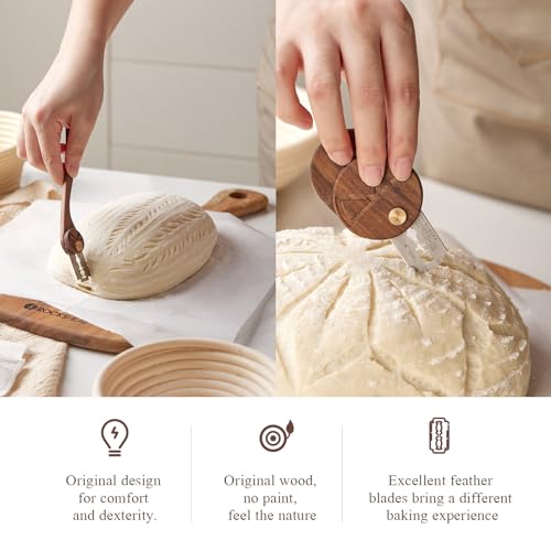 Bread Lame Set of 2, Scoring Knife with 5 Feather Blades, Sourdough Scoring Tool with Storage Box, Dough Scoring Tool for Bread Baking, Dexterous-Cut Series Lame Bread Tool (LUNA & ELEGANT) - style: Luna&Elegant