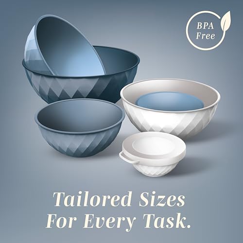 COOK WITH COLOR Mixing Bowls with Lids - 12 Piece Plastic Nesting Bowls Set includes 6 Prep Bowls and 6 Lids, Microwave Safe Mixing Bowl Set, Denim Diamond - color: Denim Diamond