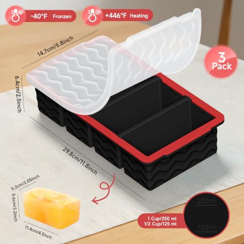 1 Cup Silicone Freezer Molds, Silicone Freezer Trays with Lid, 3-Pack - color: 1-cup,red