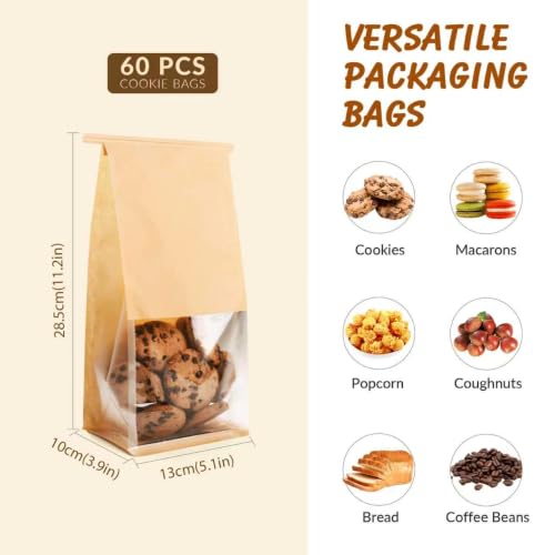 60 Pcs Bakery Bags with Window, Bread bags,Cookie Packaging Bags - size: Small