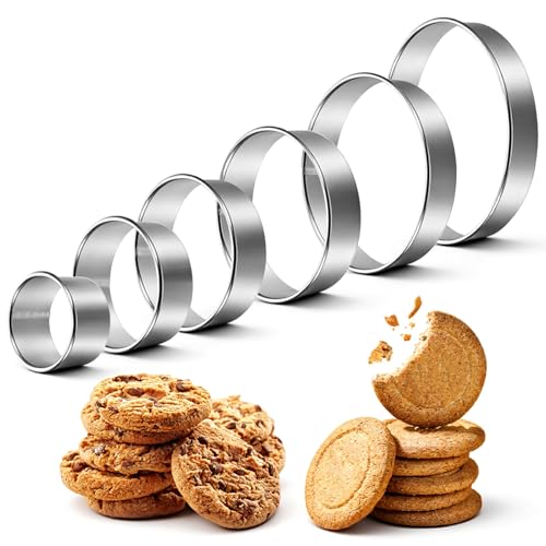 6Pcs Round Cookie Cutter Set, Stainless Steel Biscuit Cutters