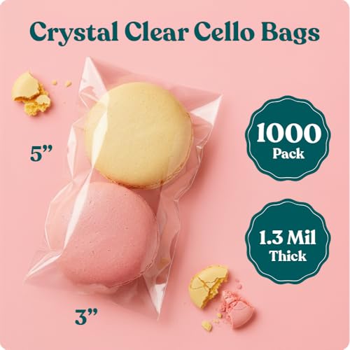 3x5 Self Sealing Cellophane Bags (1000 Pack) - Clear Cookie Bags With Seal - size: 3" X 5"