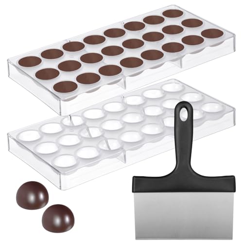 Polycarbonate Chocolate Molds, Chocolate Candy Mold with Chocolate Scraper, Half Ball Chocolate Making Molds for Smoothing Cheese, Cream (A) - color: A