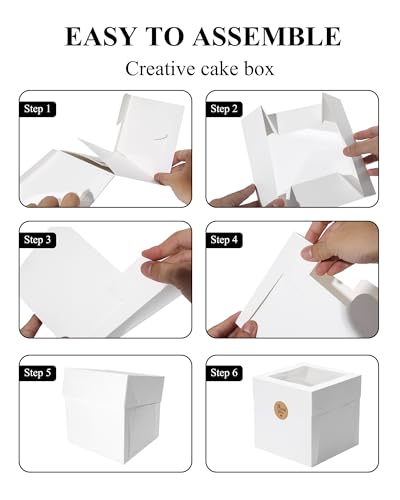 COTOPHER 15Pcs 8x8x8 Inches Cake Boxes, Square Bakery Boxes with Window - color: White, size: 8x8x8inch