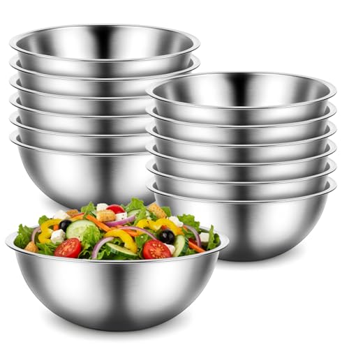 12 Pcs Stainless Steel Mixing Bowls with Graduations, Stainless Steel Bowls, Nesting Metal Prep Salad Bowl, Metal Serving Reusable Baking Food Storage Containers for Kitchen Cooking(9 x 3.5 Inch) - size: 9 inch