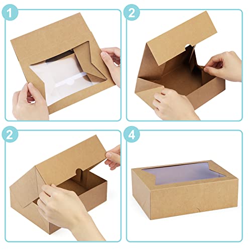 Eupako 8x6x2.5 Cookie Boxes with Window, 24 Pack Auto-Popup Brown Treat Box - color: Brown