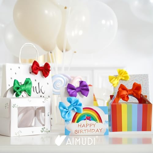 AIMUDI Rainbow Bows 3.5" Satin Bows with Twist Ties 6 Colors Rainbow Bow for Gift Wrapping Crafts Treat Bags Candy Cake Pop Premade Bow for Baby Shower Birthday Party Spring Decoration, 60 PCs - color: Rainbow