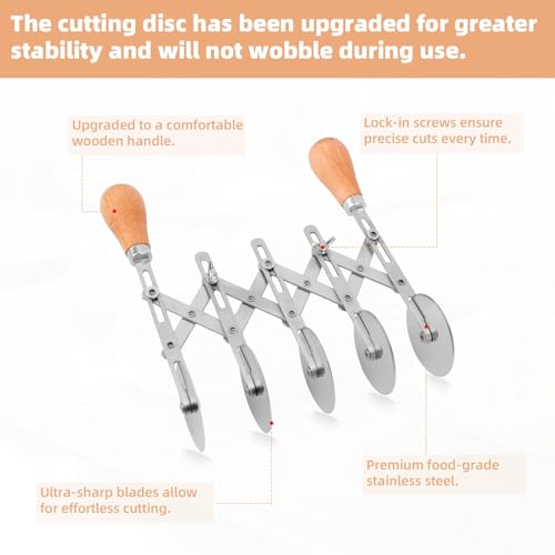 5-Wheel Pastry Cutter, Stainless Steel Dough Divider with Wooden Handle Adjustable Heavy Duty Pastry Wheel Multi-Use Kitchen Utensil for Pizza Pies Pasta Waffles Dough Brownies Lattice