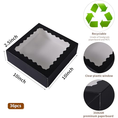 36 pcs 10x10x2.5 Inches Cake Box with Window, Bakery Pastry Cookie Boxes, Mini Pie for Pastry,Dessert,Strawberries,Chocolates (Black, 10x10x2.5inch/36pcs) - color: Black, size: 10x10x2.5inch/36pcs