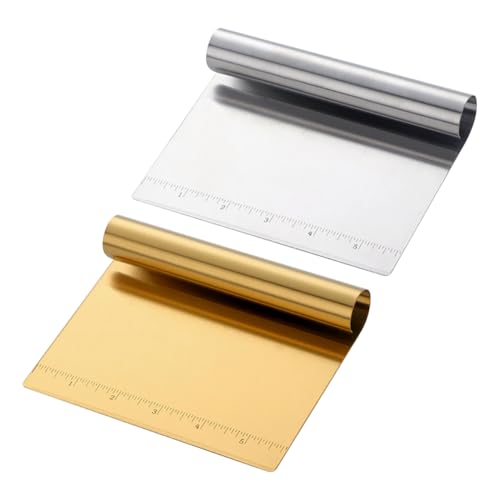 GSHLLO 2 Pcs Stainless Steel Dough Cutter with Measuring Scale Metal Bench Scrapers Food Pastry Scraper Choppers Multifunctional Flour Scraper Heavy Duty Baking Tools for Pizza Bread