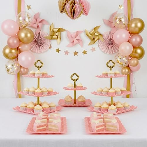 NWK 5-Piece Cupcake Stand & Appetizer Trays Set (Square, Pink) - color: Pink