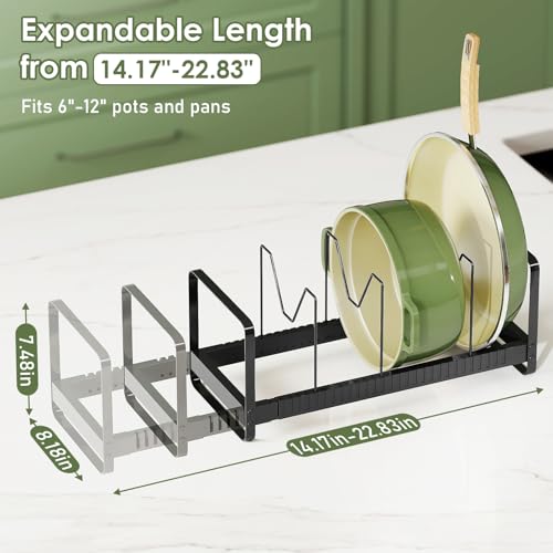 MUDEELA Expandable Pot Pan Lid Organizers inside Cabinet, 12 Divider-Black - color: Gloss Black, size: 12 Dividers