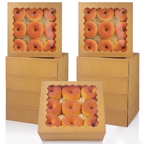 qiqee 10x10x2.5 Inch Brown Pie Boxes with Window 12Packs Cookie Donut Bakery Box (Auto-pop Up) - color: 12Packs, Brown