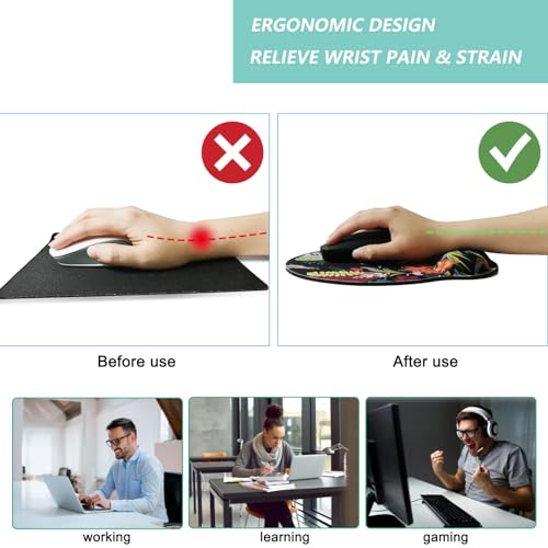 Mouse Pad with Wrist Support, Ergonomic Mouse Pad with Memory Foam Wrist Rest Cushion, Non-Slip Rubber Base Gaming Mice Pad for Home Office Computer Laptop, Flowers Birds - color: M40-Flowers birds