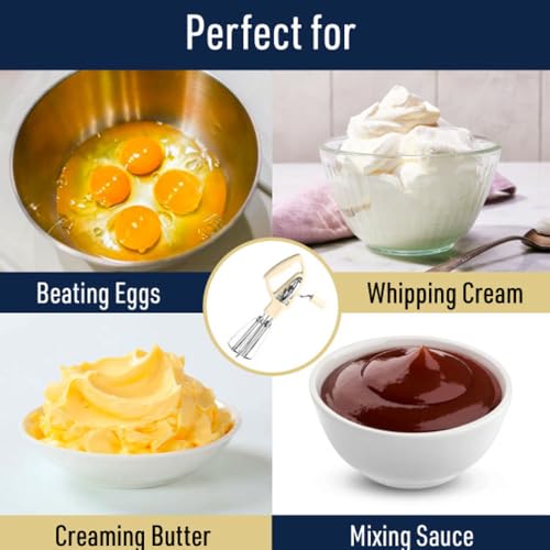 Rotary Egg Beater Manual Hand Crank Mixer - Stainless Steel Hand Mixer with Double Rotating Heads for Beating, Blending, and Whipping - Dishwasher Safe Kitchen Gadgets by Kings County Tools (Cream) - color: Cream White