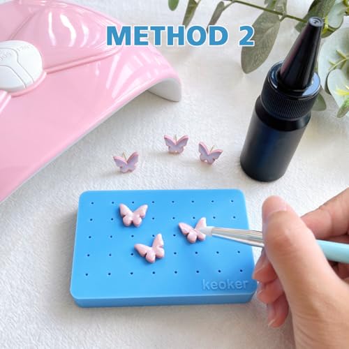 Keoker 1PC Silicone Baking Mat for Polymer Clay, Stud Earring Application Board for Standing & Painting, Polymer Clay Tool Work with Polymer Clay Earring Cutters (Blue) - color: BLUE