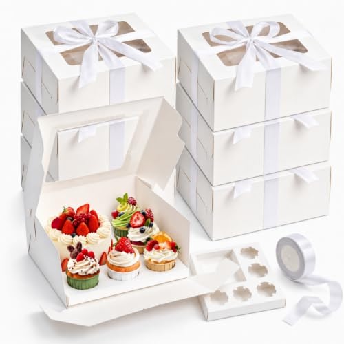 Dicunoy 6 Pack Bento Cake Box with Cupcakes, 13" Cookie Combo Box 6 Count