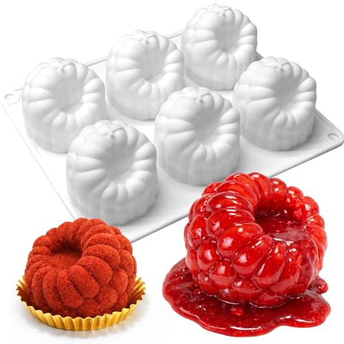 Juome Raspberry Silicone Molds for Mousse Cake Fruit Pudding Raspberry Mold - color: 6-Cavity Raspberry
