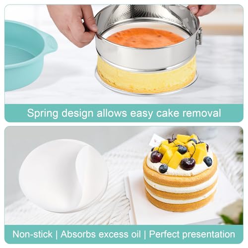 9 Inch Cheesecake Pan, Leakproof 304 Stainless Steel Springform Pan with Silicone Protector for Water Bath Baking, Removable Bottom, 50 Pcs Parchment Paper, Dishwasher Safe - size: 9 inch