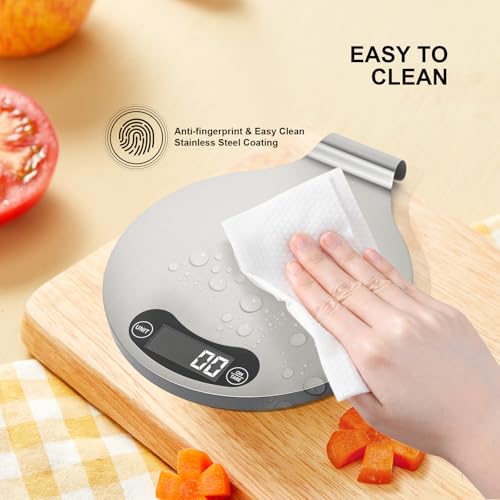Waterproof IPX6 Kitchen Scale, 0.1 g/0.01 oz High Precision, 5 kg/11 lbs, Digital Scale with Backlight, Stainless Steel Weighing Platform, for Food, Cooking, Baking, Weight Loss