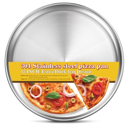 Yuiicaov Stainless Steel Pizza Pan 12 inch, Pizza Pan for Oven, Steel Pizza Tray, Thick Round Pizza Plate Pizza Baking Sheet, Easy Clean & Dishwasher Safe, Set of 1 - size: 12 inch