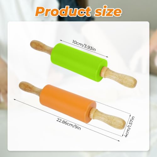 4 Pack Mini Rolling Pin for Kids 9 Inch, Non-Stick Wooden Handle - color: orange + red + blue + green