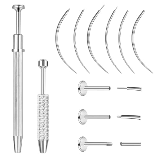 ONESING 2Pcs Piercing Ball Grabber Tool for Changing Jewelry, Stianless Steel Flat Back Earring Applicator Internally Threaded Push Pin Piercing Grabber Tool - color: Silver-J