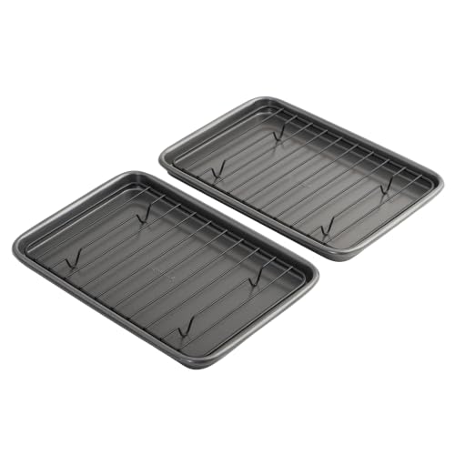 GoodCook Set of 2 Nonstick Steel 9" x 6" Toaster Oven Mini Baking Sheets with Racks, Gray - size: 9" x 6" (2- Piece Set) w/ Rack