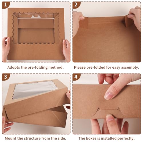 Cookie Boxes,9x6x2.5 Inch Large Bakery Boxes with Window for Pies Chocolate Strawberries Muffins Donuts Pastry Dessert Christmas (Brown, 9 * 6 * 2.5inch/36pcs) - color: Brown, size: 9*6*2.5inch/36pcs